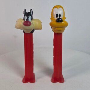 Vintage Sylvester & Pluto Pez Dispensers Red Stems Made In Slovenia Collectible